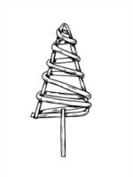 Wicker Christmas tree, crafted from woven vines and twigs black and white illustration painted by black inks. Hand drawn Xmas element for Scandinavian holiday decor, rustic festive designs vector