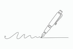 Single line drawing of fountain pen writing signature vector