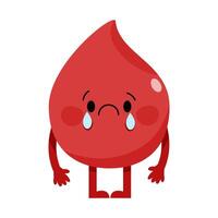 Sad drop of blood character with tears vector