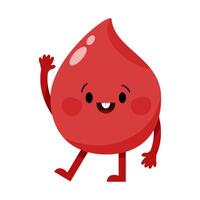 Cheerful drop of blood character waving with a smile vector