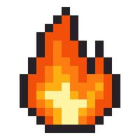 Pixel art icon of a flame emoji isolated on white background vector