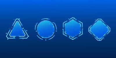 Blue Neon AI Portals. Futuristic Technological Frameworks and Immersive Interface Elements. Geometric shapes of glowing AI portals. Game design or interface elements vector