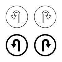 U turn arrow icon on circle line. Direction symbol for maps and navigation vector