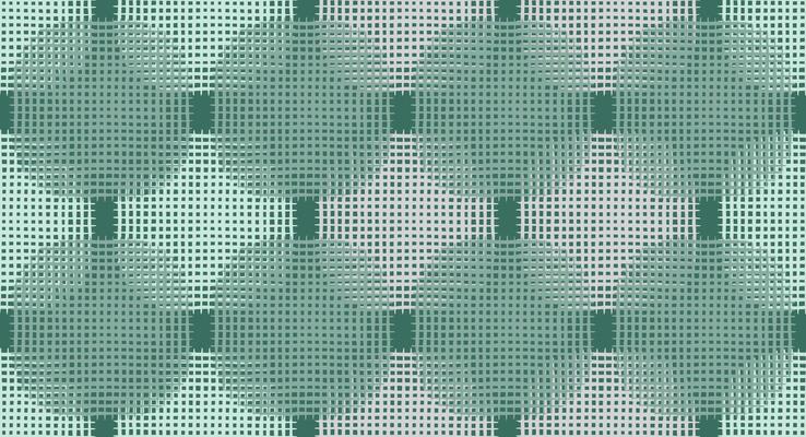 Hand drawn abstract criss cross brush lines rounded rectangular shapes overlapping seamless pattern, Japanese wood carving, bamboo weaving, basketry texture background in green