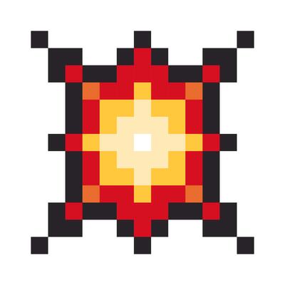 Pixel art explosion icon isolated on white background