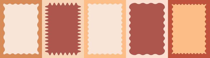 Wavy scalloped pastel color rectangular frame set vector