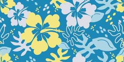 Abstract hibiscus flowers seamless pattern with vertical style. Modern foliage print design for fabric, textiles, clothing, packaging, cover, banner, home decor and backgrounds. vector
