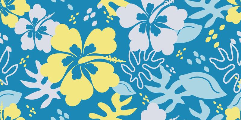 Abstract hibiscus flowers seamless pattern with vertical style. Modern foliage print design for fabric, textiles, clothing, packaging, cover, banner, home decor and backgrounds.