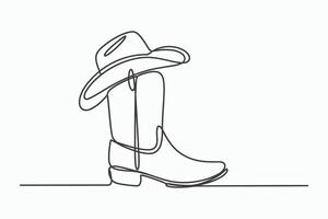 Single line drawing cowboy boot and hat vector