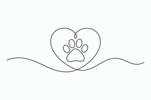 pata impresión dentro corazón continuo línea minimalista diseño vector