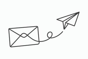 Paper airplane carrying envelope line art illustration vector