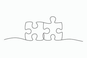 Two puzzle pieces connected one line drawing vector