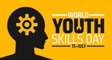 World Youth Skills Day background or banner design. Human Head Silhouette with Gear Icon on Yellow Background, Symbolizing Education and Development. vector