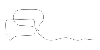 One line drawing of speech bubble icon. Minimalist chat cloud, comic comment or thought symbol in linear doodle style. Editable stroke for messaging or dialogue concept. vector