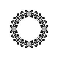 Elegant Circular Floral Frame in Black on White, Minimalist vector