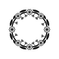 Elegant Floral Wreath Circle Frame, Black and White Minimalist vector