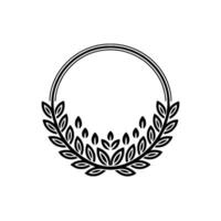 Elegant Circular Laurel Wreath , Black White, Minimalist vector