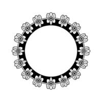 Floral Circle Frame Monochrome Decorative Element on White Background vector