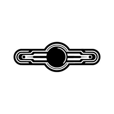 Retro Tech Badge Black White Circular Element on Light Background