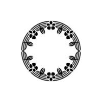 Minimalist Floral Circle Frame, Black and White Decorative Element vector