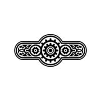 Ornamental Gear and Scrollwork Element, Black and White vector