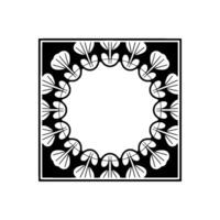 Art Deco Frame with Leaf Motif, Geometric Border, Black White, Square vector