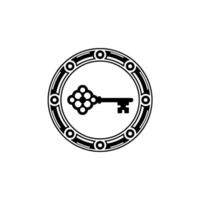Elegant Key in Ornate Circular Frame, Black and White vector