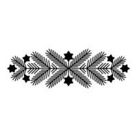 Minimalist Christmas Spruce and Star Border Ornament, Black White vector