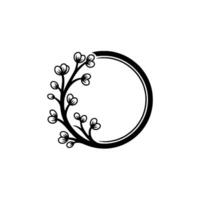 Minimalist Floral Circle Frame, Black on White, for Elements vector