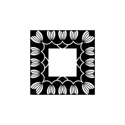 Geometric Floral Frame, Square , Modern Minimalist, Black White, Decorative Element