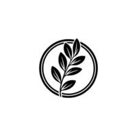 Minimalist Leaf Branch in Circle Black White, Modern vector