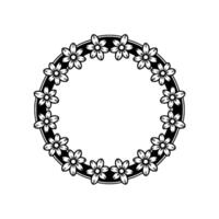 Black White Floral Wreath Elegant Frame, Minimalist vector
