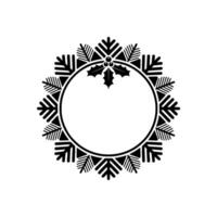 Festive Snowflake Holly Wreath Frame Black Red on White Background vector