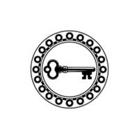 Elegant Key Emblem in Circle, Black White, Secrets, Security vector