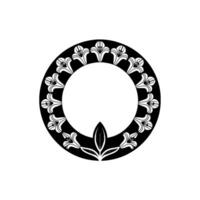 Elegant Lily Floral Circle Frame, Black White, Minimalist vector