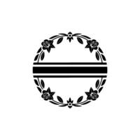 Minimalist Floral Crest with Horizontal Stripe Elegant Black White vector