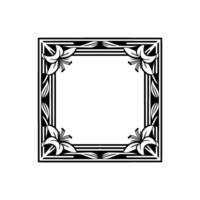 Elegant Lily Flower Frame Art Deco Style, Monochrome, Square vector