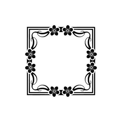 Black Floral Frame on White Background