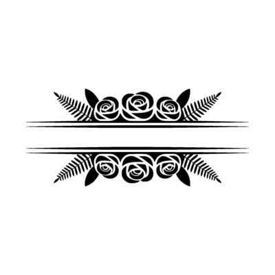 Elegant Floral Frame, Black Roses and Ferns, Minimalist