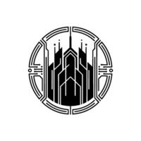 Tech City Abstract Geometric , Futuristic Circuitry, Minimalist vector