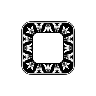 Elegant Square Floral Frame, Black and White, Illustration