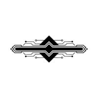 Tech Emblem Minimalist Black Circuitry on White Background vector