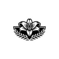 Floral Emblem Elegant Lily with Leaf Border, Minimalist Illustration vector