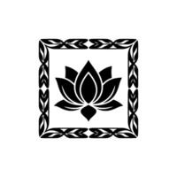 Elegant Black Lotus Flower Within Frame, Minimalist vector