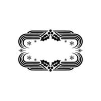 Minimalist Christmas Frame with Holly and Snowflakes, Monochrome vector