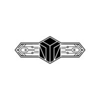 Tech Cube Emblem Minimalist, Abstract with Circuitry Elements vector