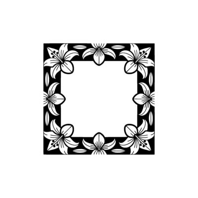 Elegant Lily Floral Frame Illustration, Monochrome