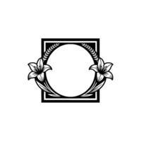 Elegant Floral Frame Lilies and Laurel Wreath, Minimalist vector