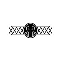 Tech Circuitry Modern Black White Abstract Emblem vector