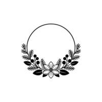 Minimalist Floral Wreath Frame Botanical in Monochrome vector